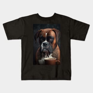 Brewed for the Tired Boxer: A Canine-Approved Print for Coffee Lovers Kids T-Shirt